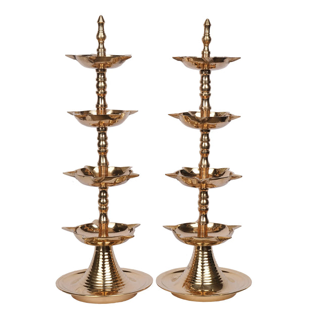Brass Panch Mahal 4-Step Deepa Pair – 11" Height