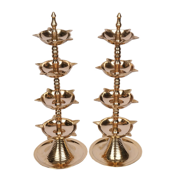 Brass Panch Mahal 4-Step Deepa Pair – 11" Height