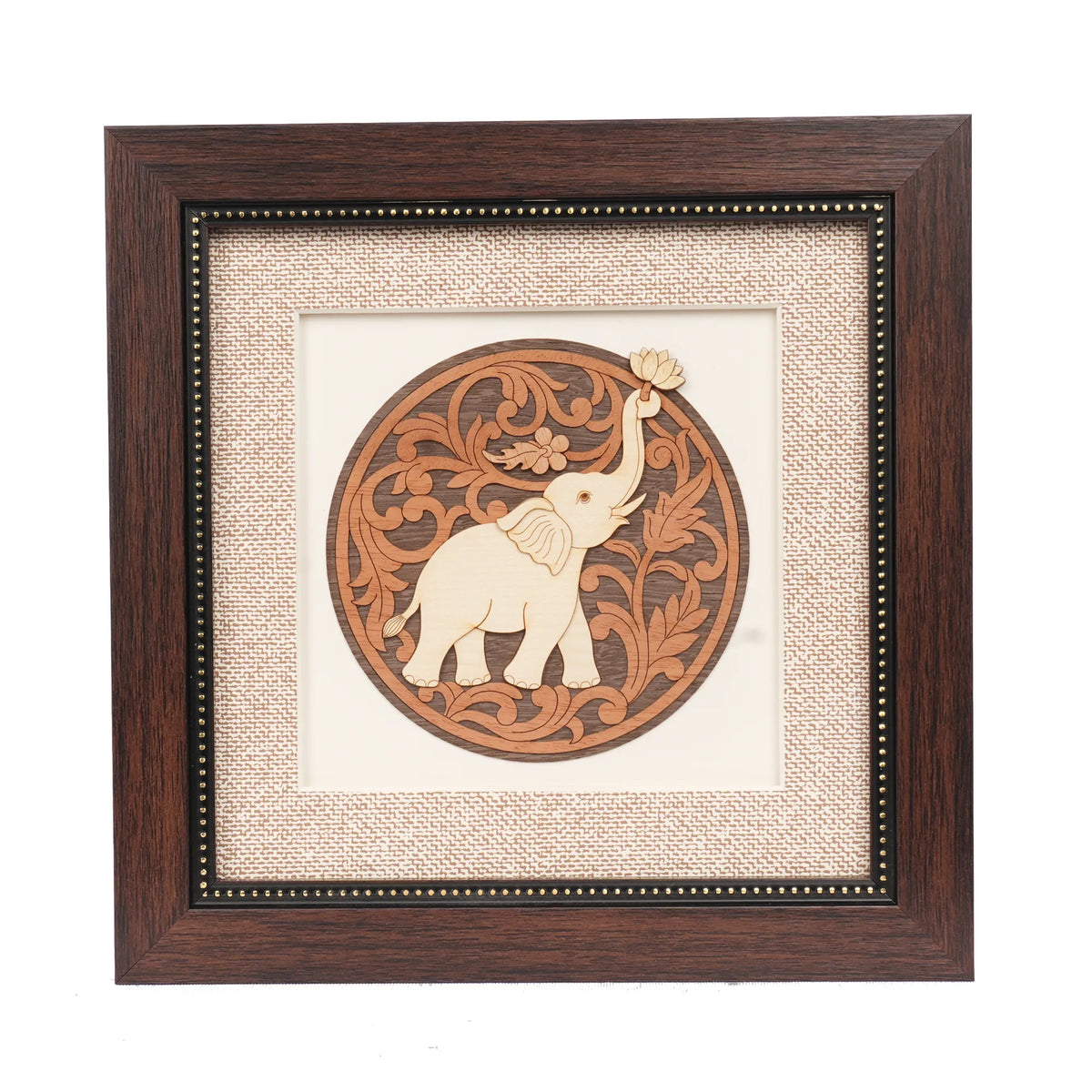Handcrafted Round Elephant Wooden Carving Frame – 8