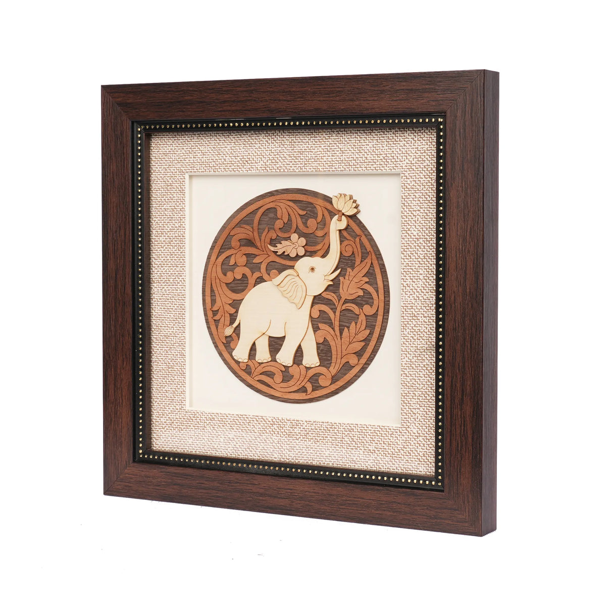 Handcrafted Round Elephant Wooden Carving Frame – 8