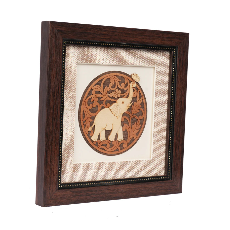 Handcrafted Round Elephant Wooden Carving Frame – 8