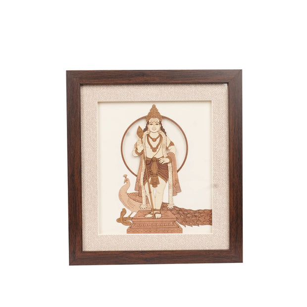 Handcrafted Murugan Wooden Carving Frame – 9" Height
