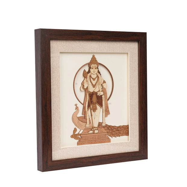 Handcrafted Murugan Wooden Carving Frame – 9" Height