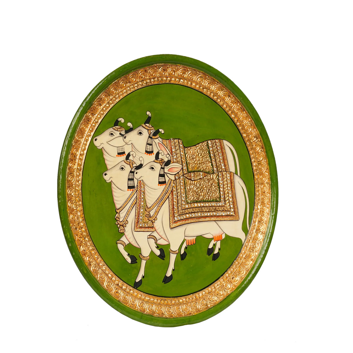 Handcrafted Tanjore Wall Hanging Green  Plate – 10