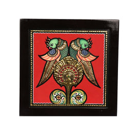 Tanjore Assorted Printed Box with Two Parrots – 7 × 7 Inches