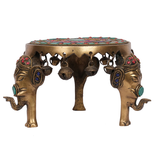 Handcrafted Elephant Stone & Brass Chowki – 4.5" Height