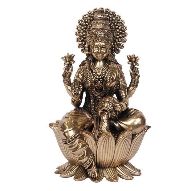Handcrafted Brass Sitting Lakshmi Idol – 7.5" Height