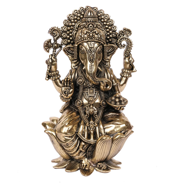 Handcrafted Brass Sitting Ganesha Idol – 7.5" Height