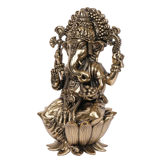 Handcrafted Brass Sitting Ganesha Idol – 7.5" Height