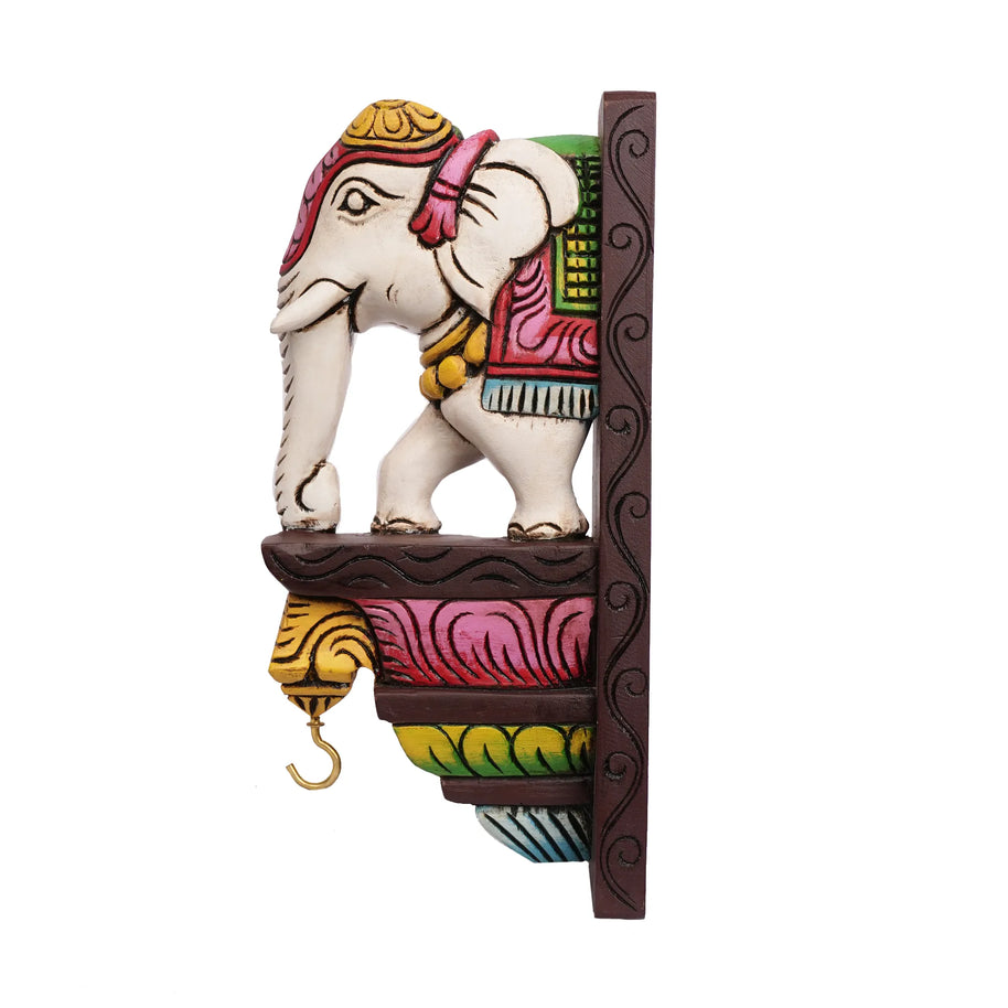 Handcrafted Elephant Wooden Bracket – 12" Height
