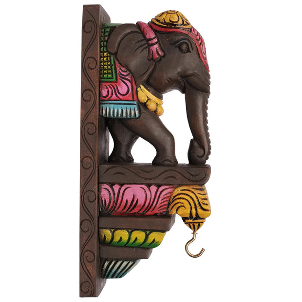 Handcrafted Brown Elephant Wooden Bracket – 12" Height