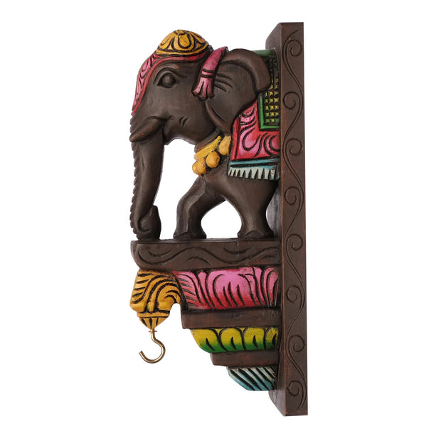 Handcrafted Brown Elephant Wooden Bracket – 12" Height