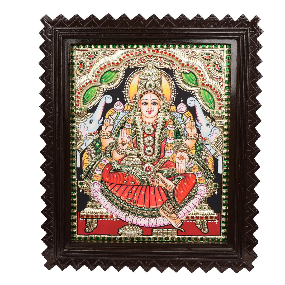 Embossed Gajalakshmi Tanjore Painting with 22K Gold Foil – Handcrafted – 15 × 12 Inches