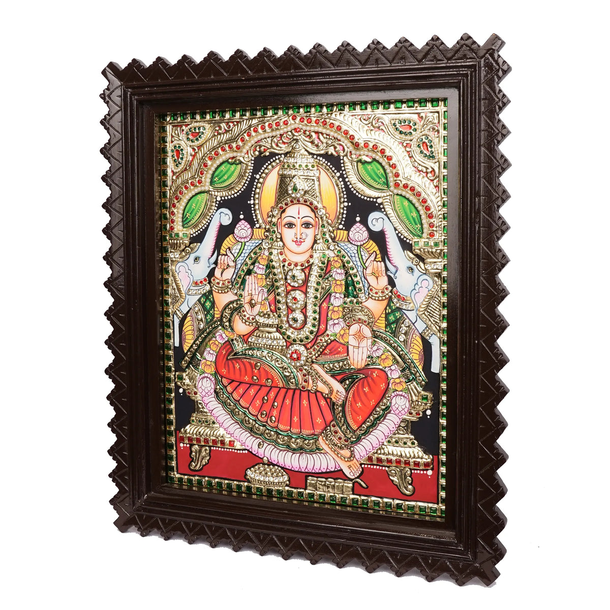 Embossed Gajalakshmi Tanjore Painting with 22K Gold Foil – Handcrafted – 15 × 12 Inches