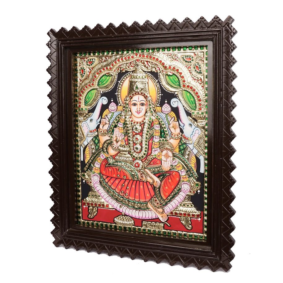 Embossed Gajalakshmi Tanjore Painting with 22K Gold Foil – Handcrafted – 15 × 12 Inches