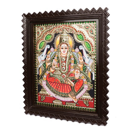 Embossed Gajalakshmi Tanjore Painting with 22K Gold Foil – Handcrafted – 15 × 12 Inches