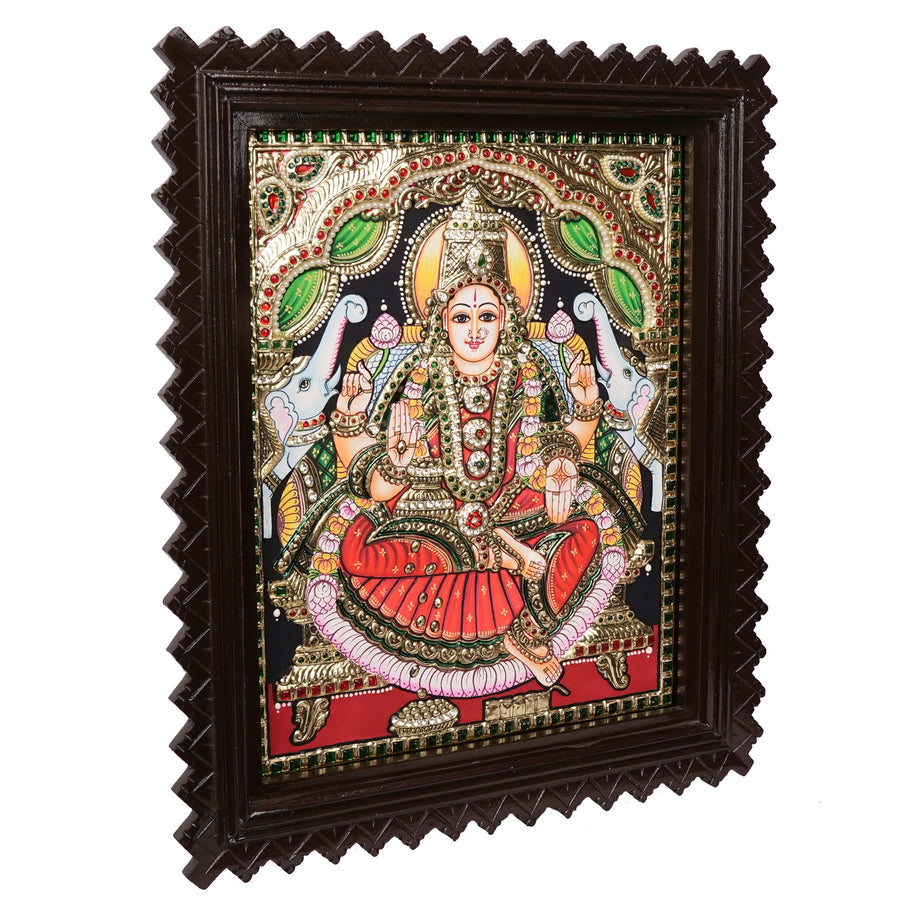 Embossed Gajalakshmi Tanjore Painting with 22K Gold Foil – Handcrafted – 15 × 12 Inches