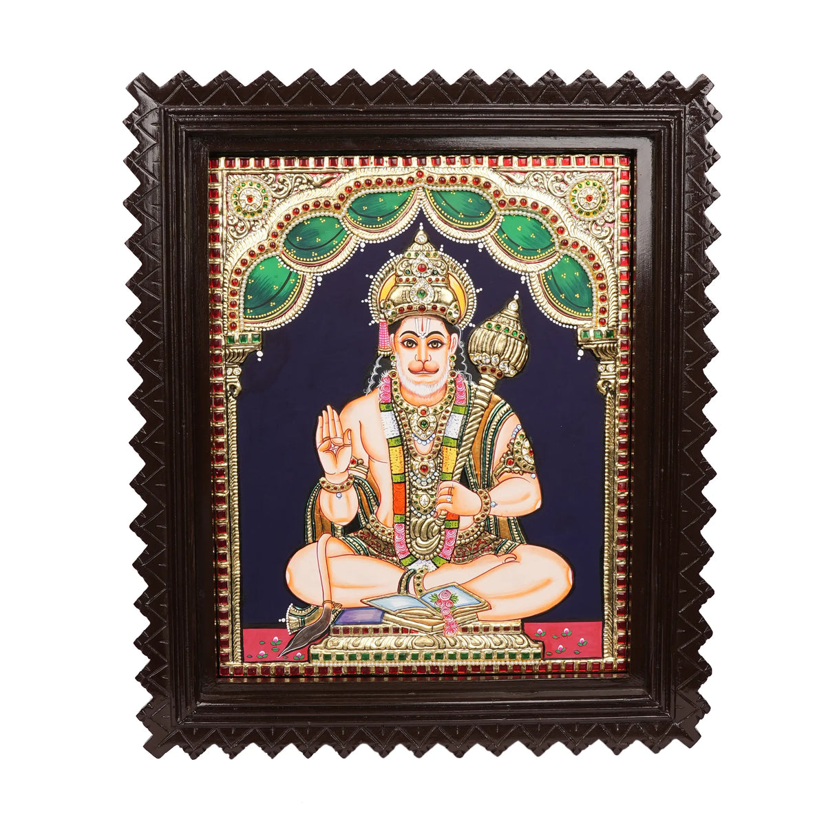 Embossed Tanjore Hanuman Painting with 22K Gold Foil – 15 × 12 Inches