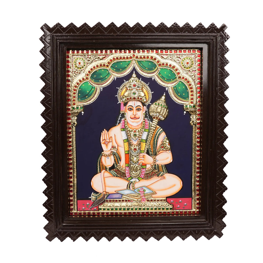 Embossed Tanjore Hanuman Painting with 22K Gold Foil – 15 × 12 Inches