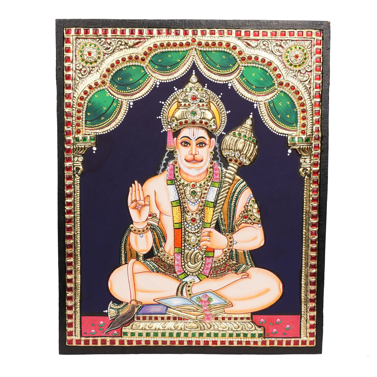 Embossed Tanjore Hanuman Painting with 22K Gold Foil – 15 × 12 Inches