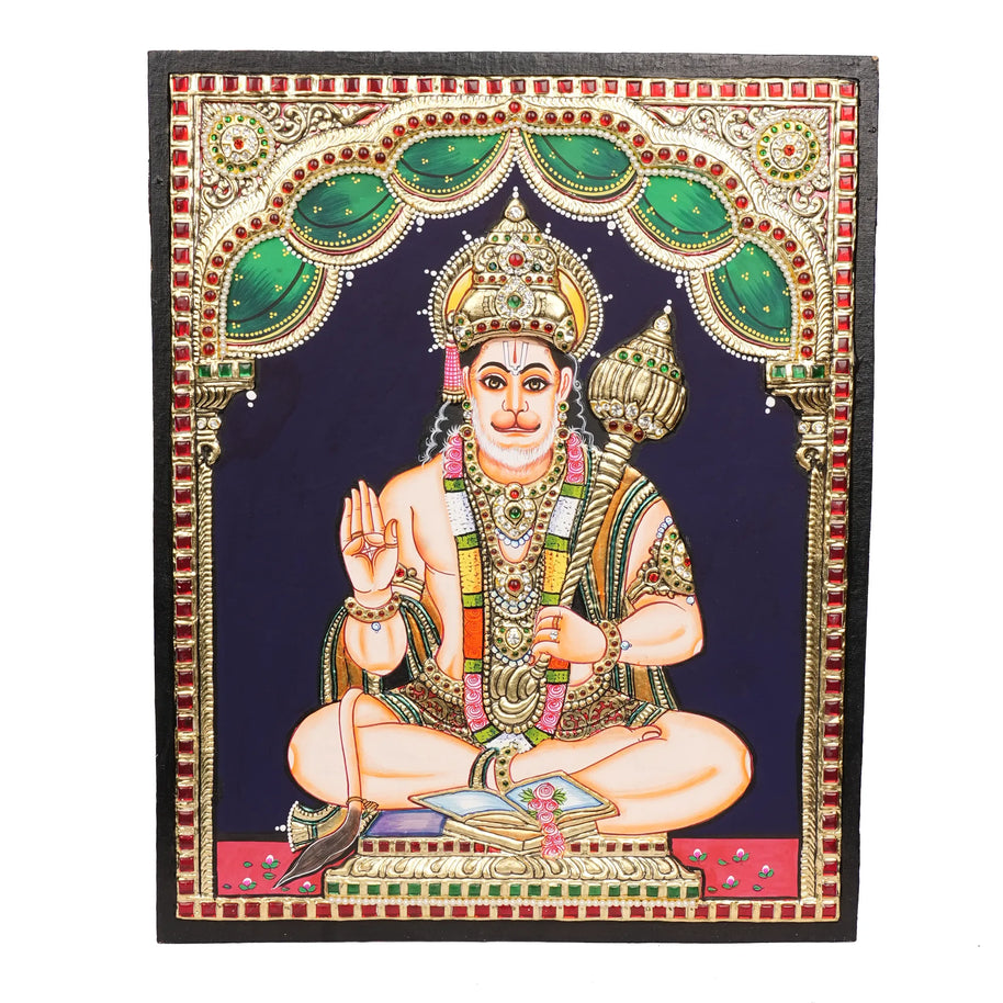 Embossed Tanjore Hanuman Painting with 22K Gold Foil – 15 × 12 Inches