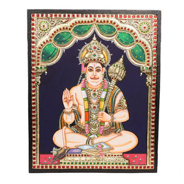 Embossed Tanjore Hanuman Painting with 22K Gold Foil – 15 × 12 Inches