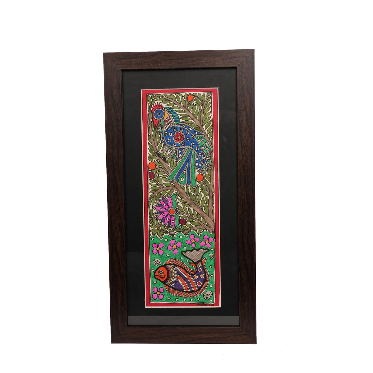 Traditional Madhubani Bird & Fish  Painting