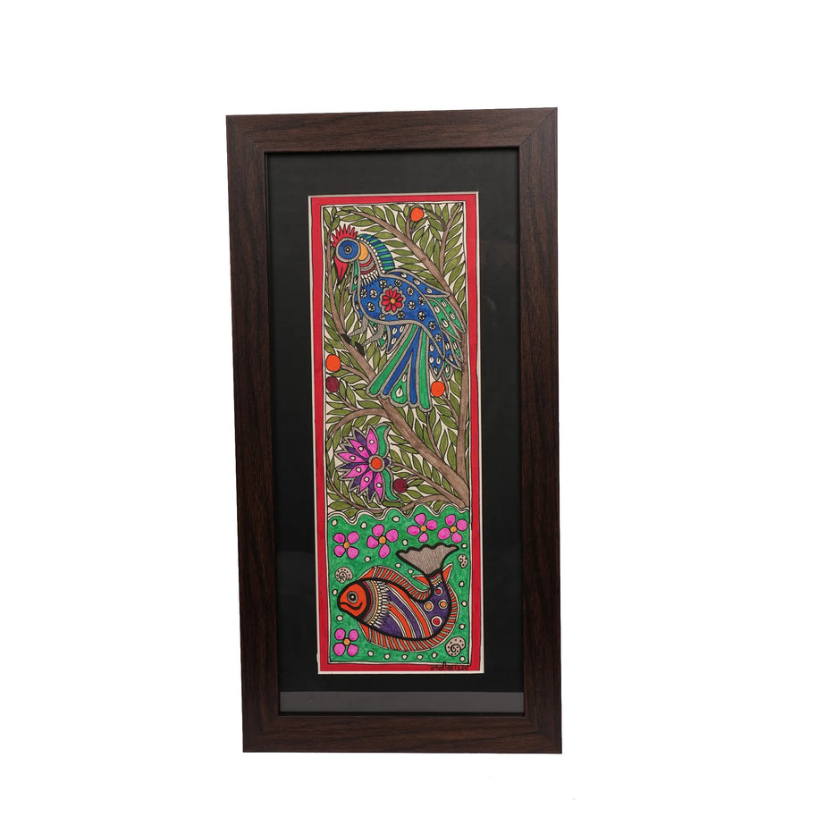 Traditional Madhubani Bird & Fish  Painting