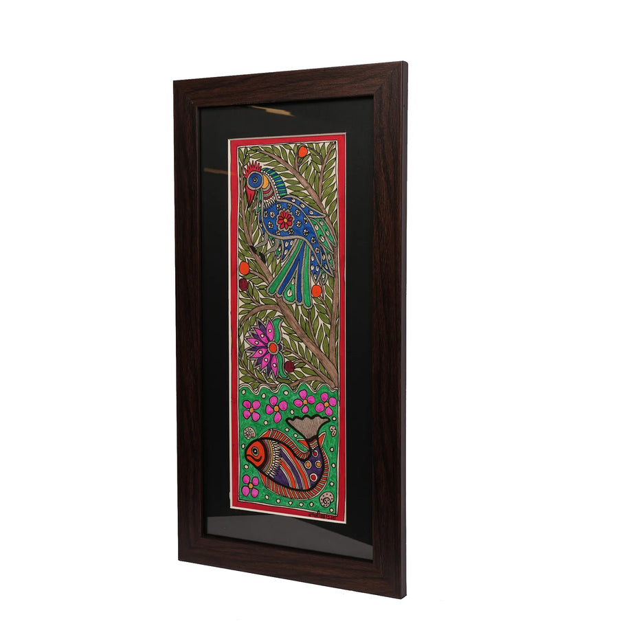 Traditional Madhubani Bird & Fish  Painting