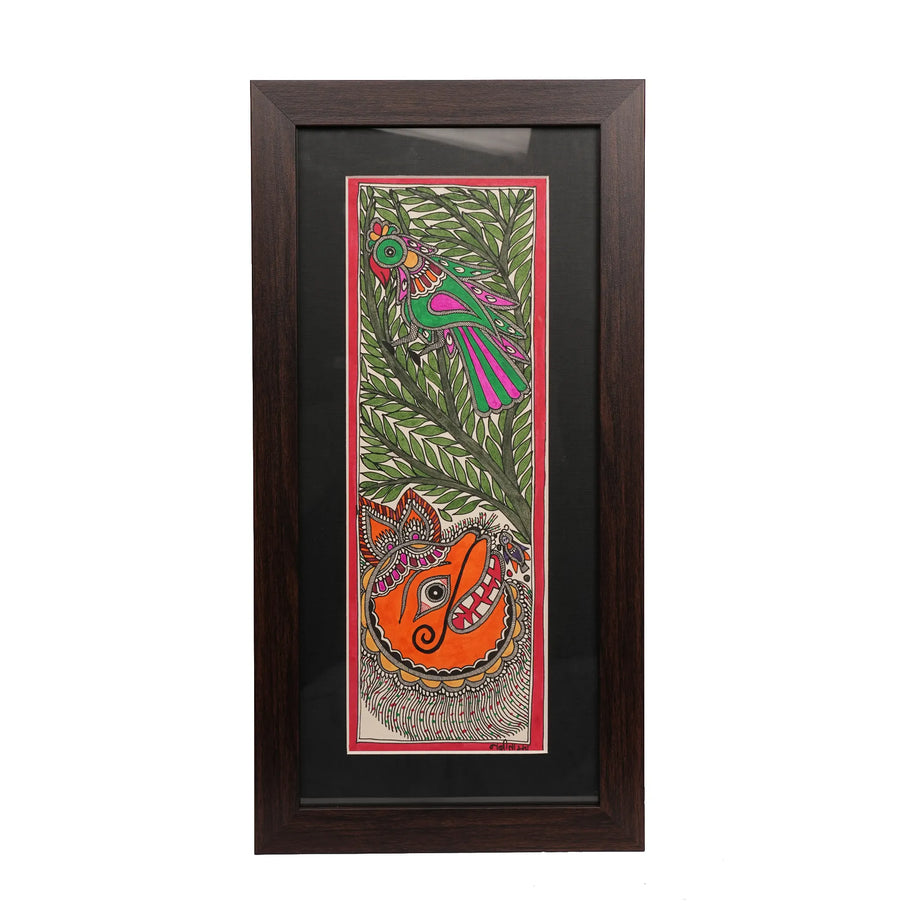 Madhubani Painting – Traditional Plant & Bird Artwork
