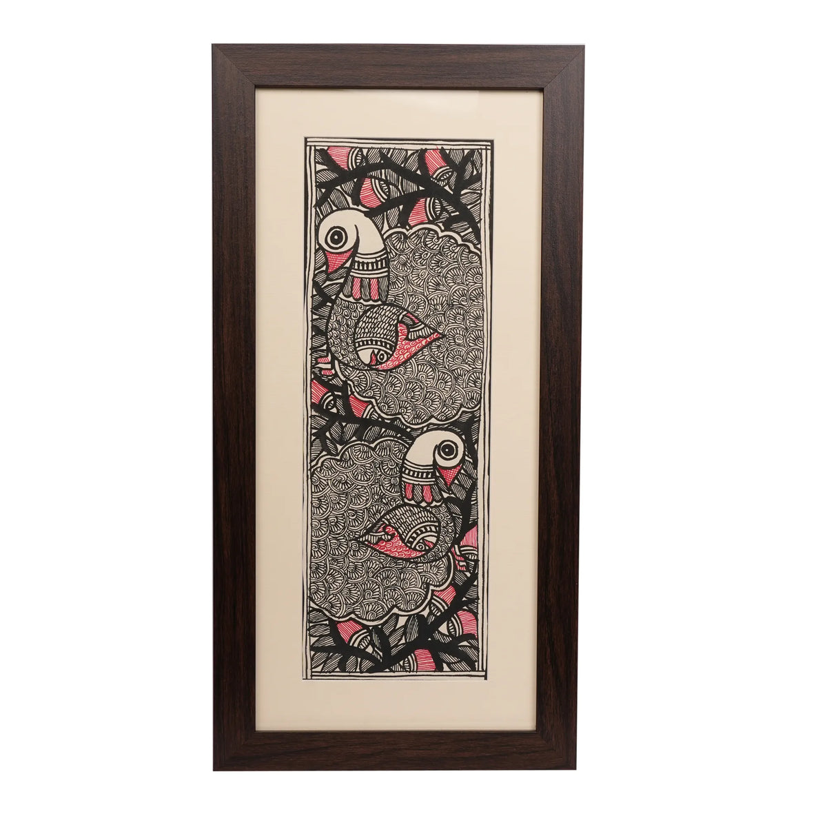Madhubani Painting – Two Peacock Black & White Artwork