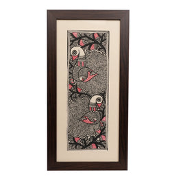 Madhubani Painting – Two Peacock Black & White Artwork
