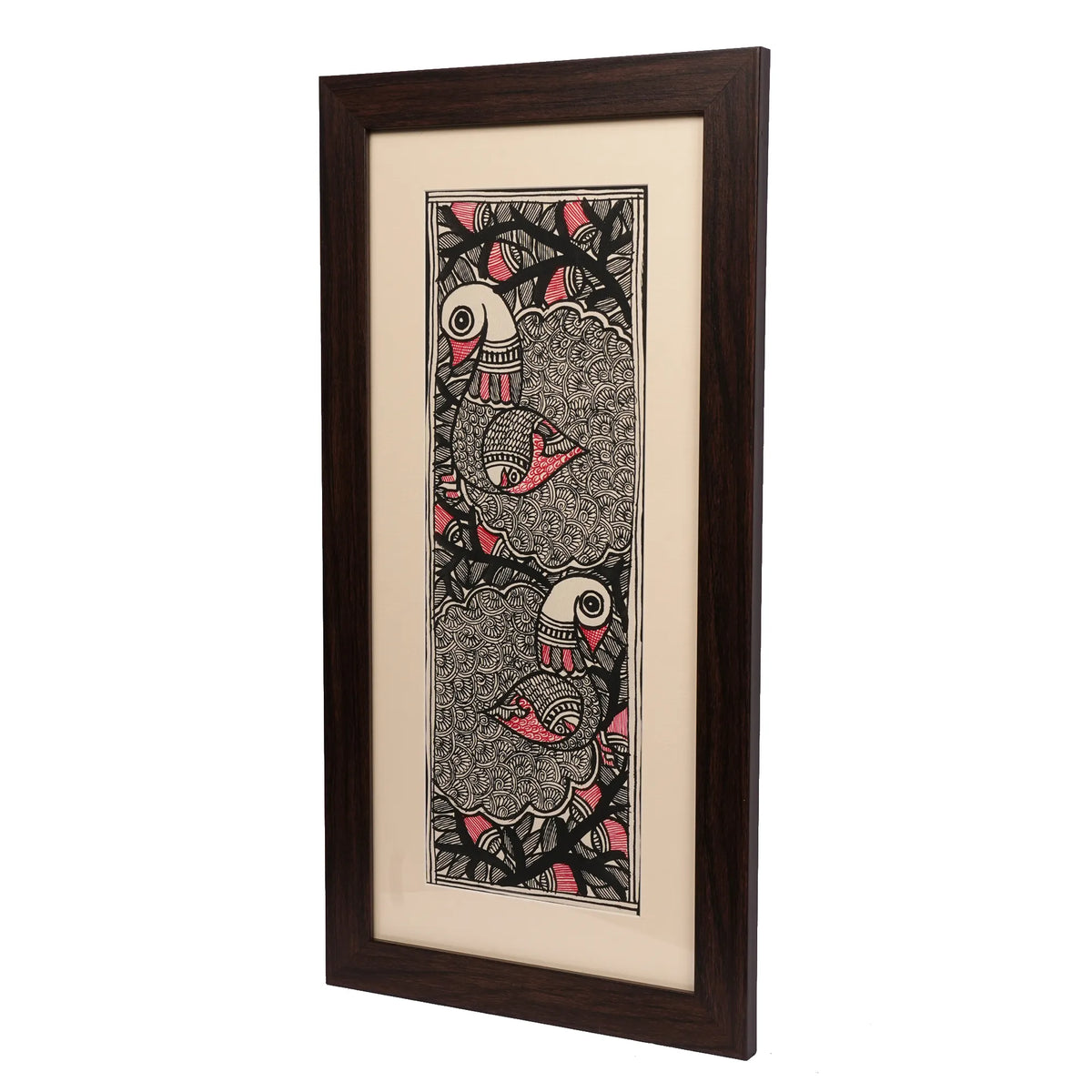 Madhubani Painting – Two Peacock Black & White Artwork