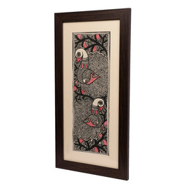 Madhubani Painting – Two Peacock Black & White Artwork