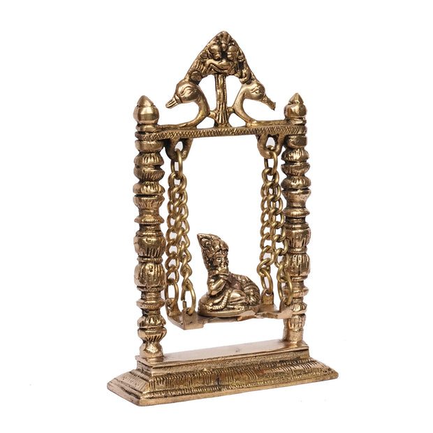 Handcrafted Brass Swing Butter Krishna Idol – 8.5" Height