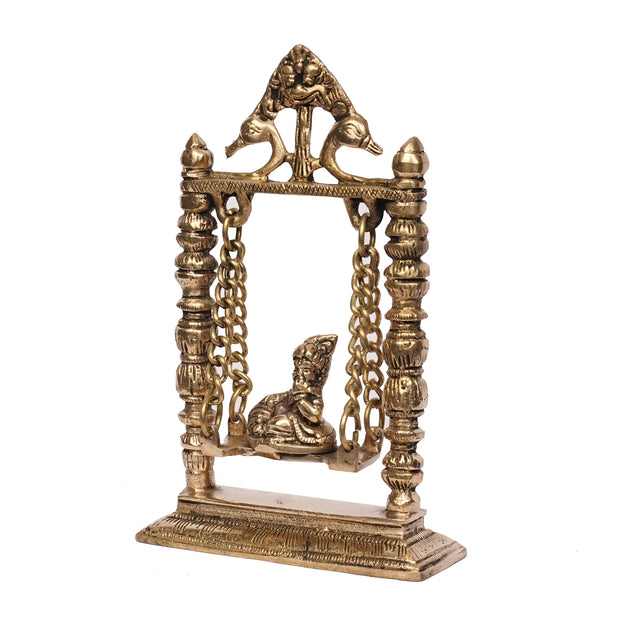 Handcrafted Brass Swing Butter Krishna Idol – 8.5" Height