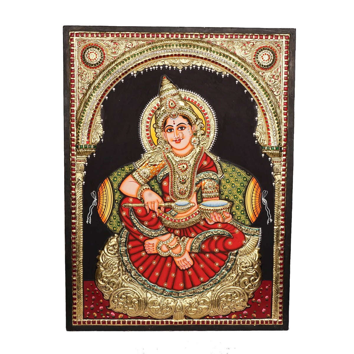 Annapoorneshwari Tanjore Painting with 22K Gold Foil – 24 × 18 Inches