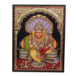 Handcrafted Tanjore Painting of Lakshmi Narasimha with 22K Gold Foil – 14 × 18 Inches