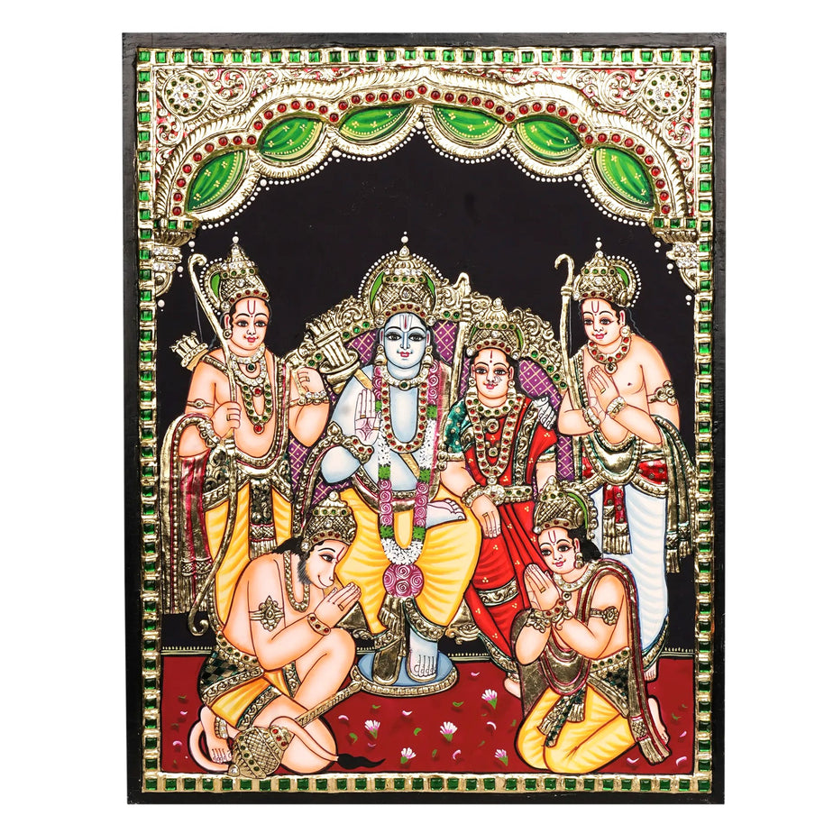 Tanjore RamDarbar Painting with 22K Gold Foil – 18 × 14 Inches