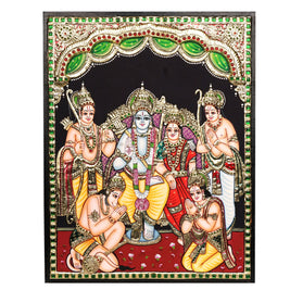 Tanjore RamDarbar Painting with 22K Gold Foil – 18 × 14 Inches