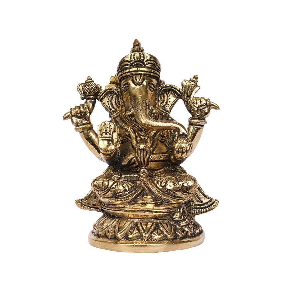 Brass Sitting Ganesha Idol – 5.5" Height