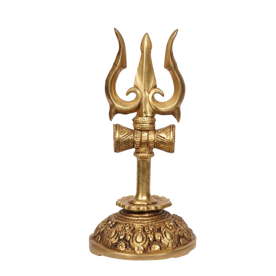 Brass Trishul with Base – 9.5" Height