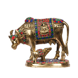 Handcrafted Cow and Calf Idol with Stone Work – 5.5