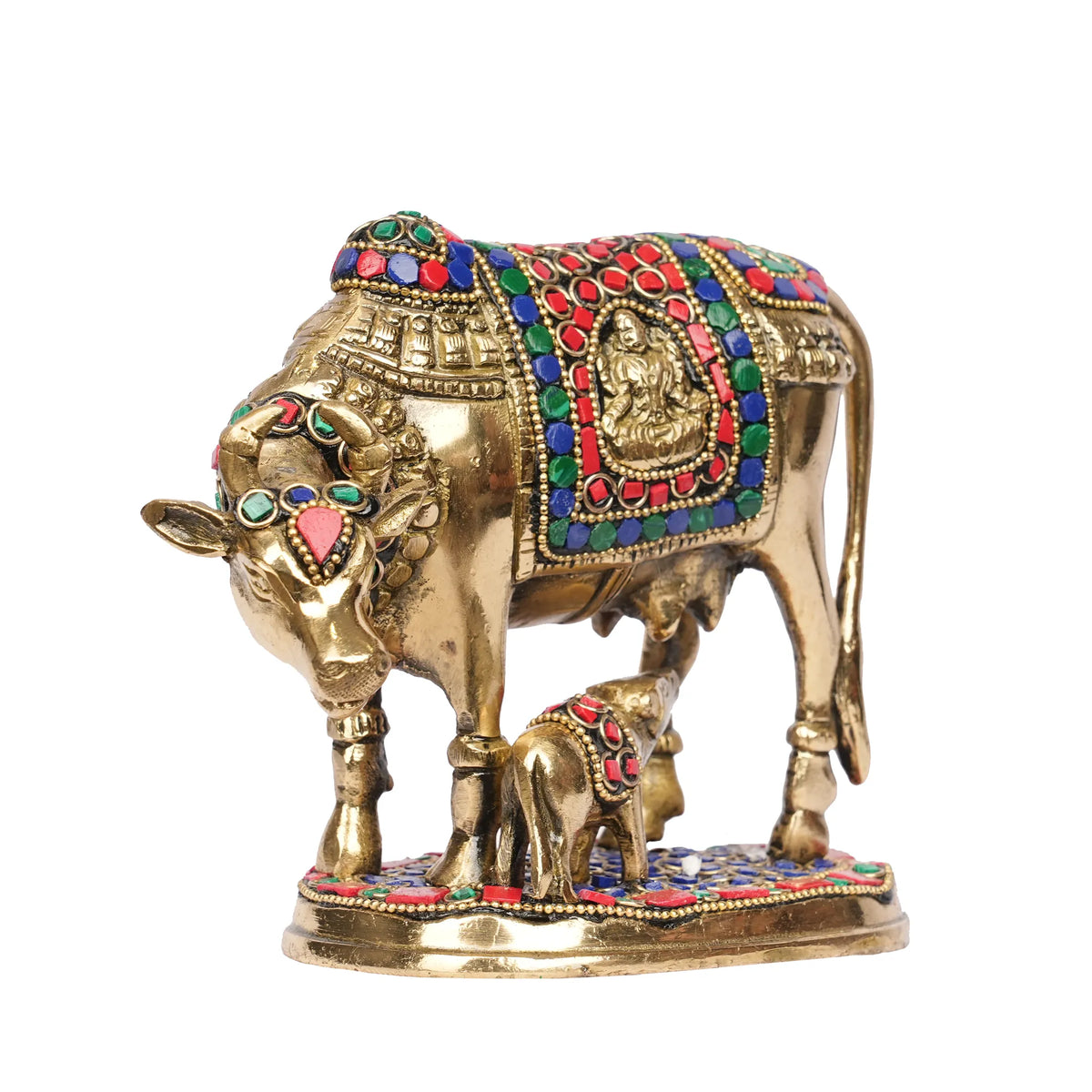 Handcrafted Cow and Calf Idol with Stone Work – 5.5