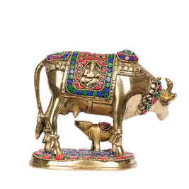 Handcrafted Cow and Calf Idol with Stone Work – 5.5