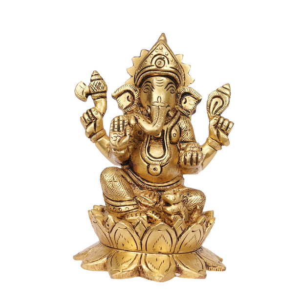 Brass Lotus Ganesha – 4.5" Height