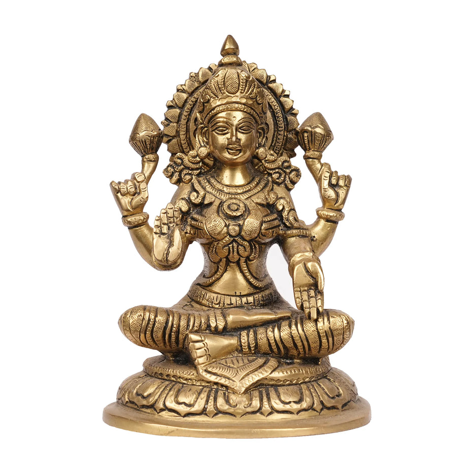 Brass Lakshmi Sitting Idol – 8" Height