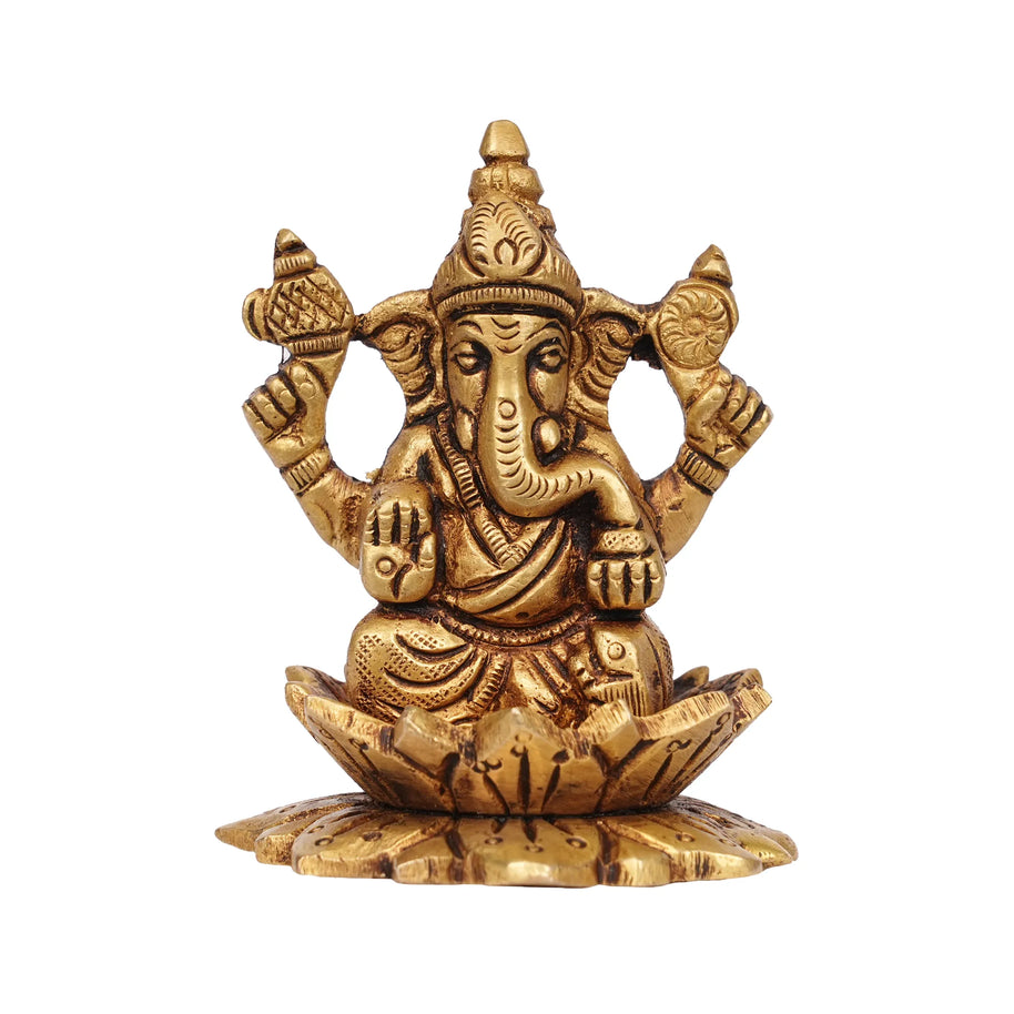 Brass Lotus Ganesha – 3" Height