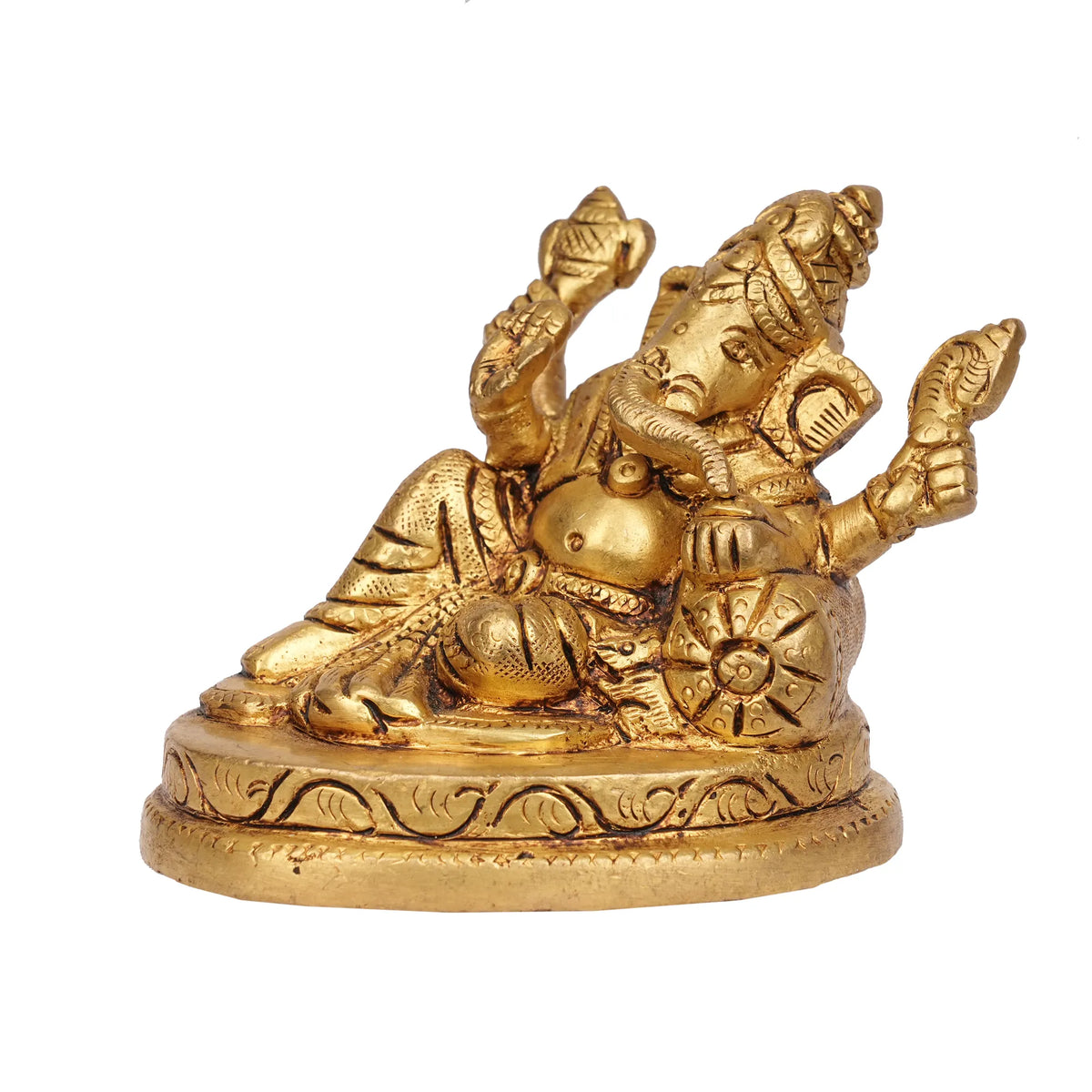 Handcrafted Brass Relaxing Ganesha Statue – 3