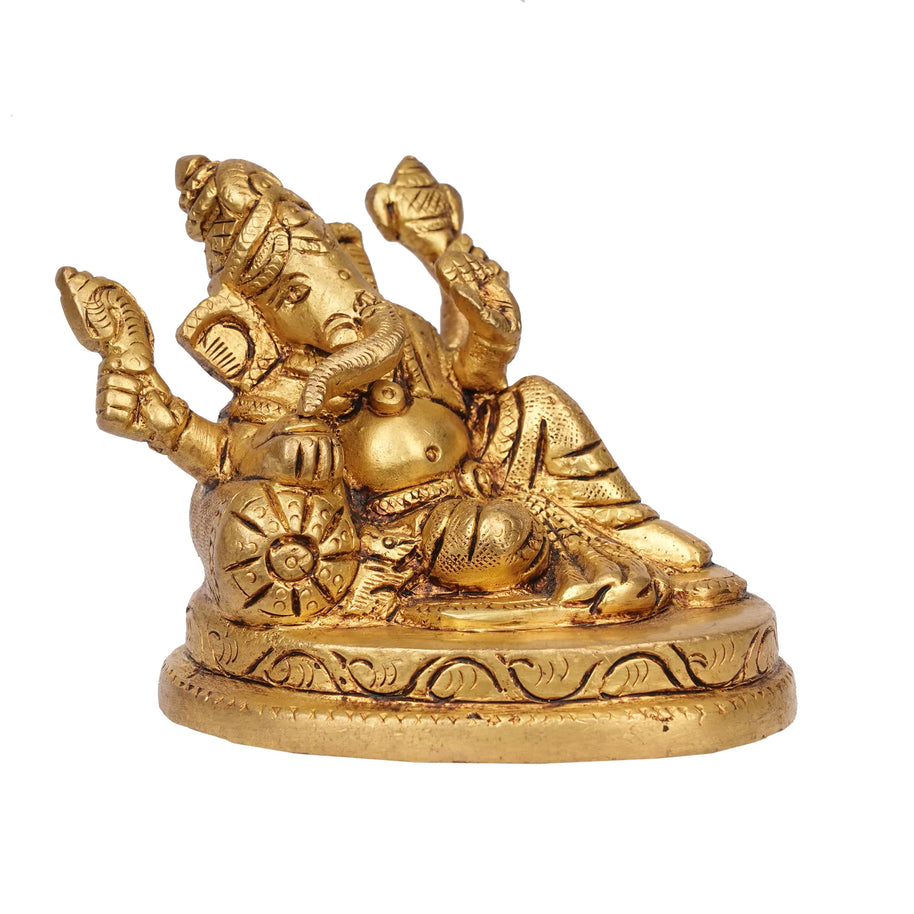 Handcrafted Brass Relaxing Ganesha Statue – 3